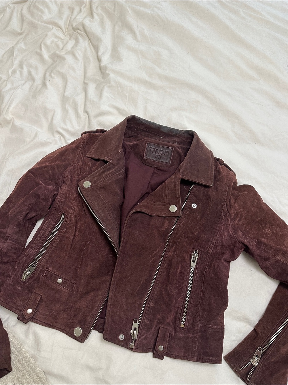 Blank NYC Suede Moto Jacket in Burgundy